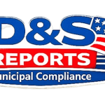Conservar exactamente el logotipo JD&S Reports Municipal Compliance de la imagen original, eliminando únicamente el fondo claro/blanco y dejando el logotipo con fondo transparente. No cambiar colores, texto ni diseño.